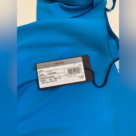 PRADA‎ Azure Blue Cotton Poplin Boatneck Smocked Drop Waist A-Line Dress 46 NWT - Picture 6 of 8